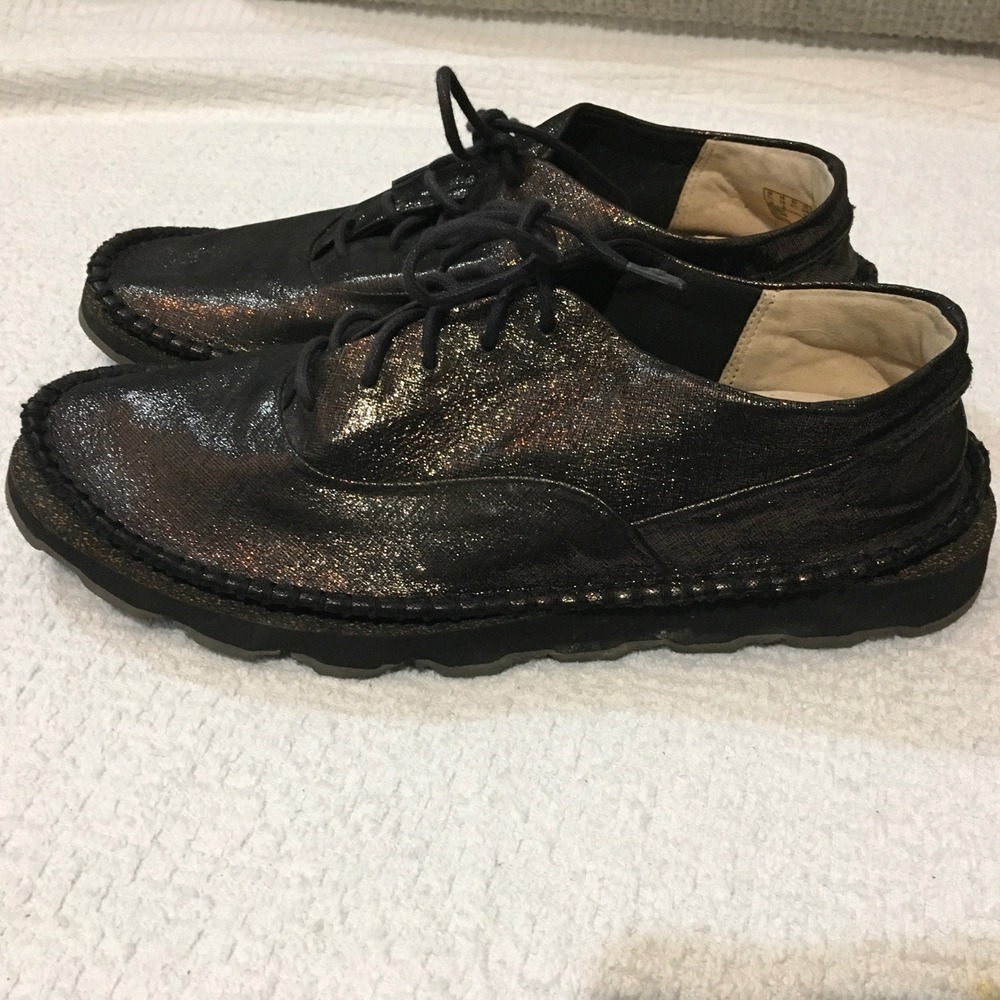 Clarks Women's Black Metallic Gold Shimmer Lace Up Oxford Shoes Size‎ 10
